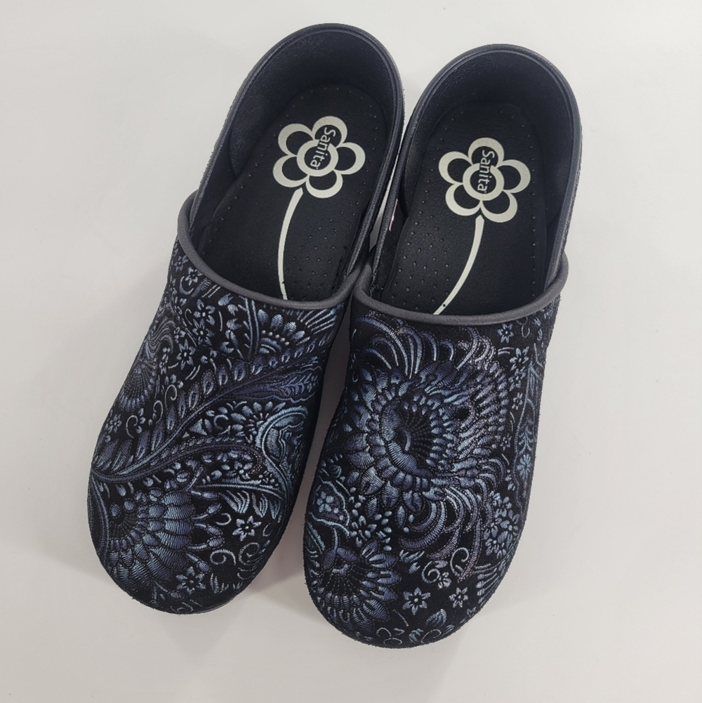 Sanita Professional Clog‎ Size 41 Paisley Prints Blue Black